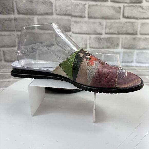 Icon Women’s 10.5/ 11 Painting Wearable Art Blue Leather Toe Ring Low Flats - Picture 2 of 10